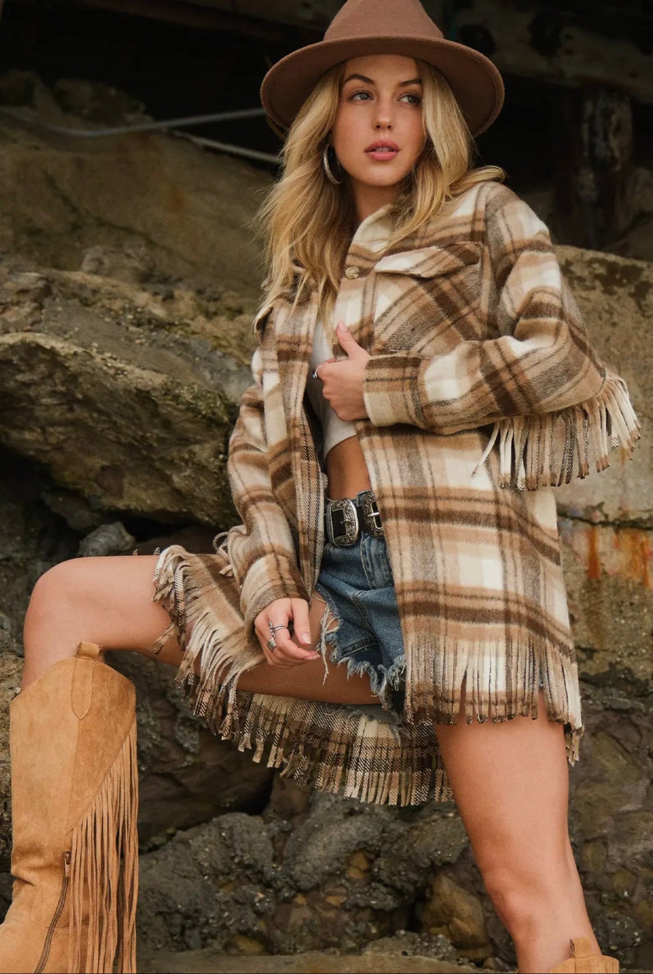 Abilene Plaid Fringe Jacket