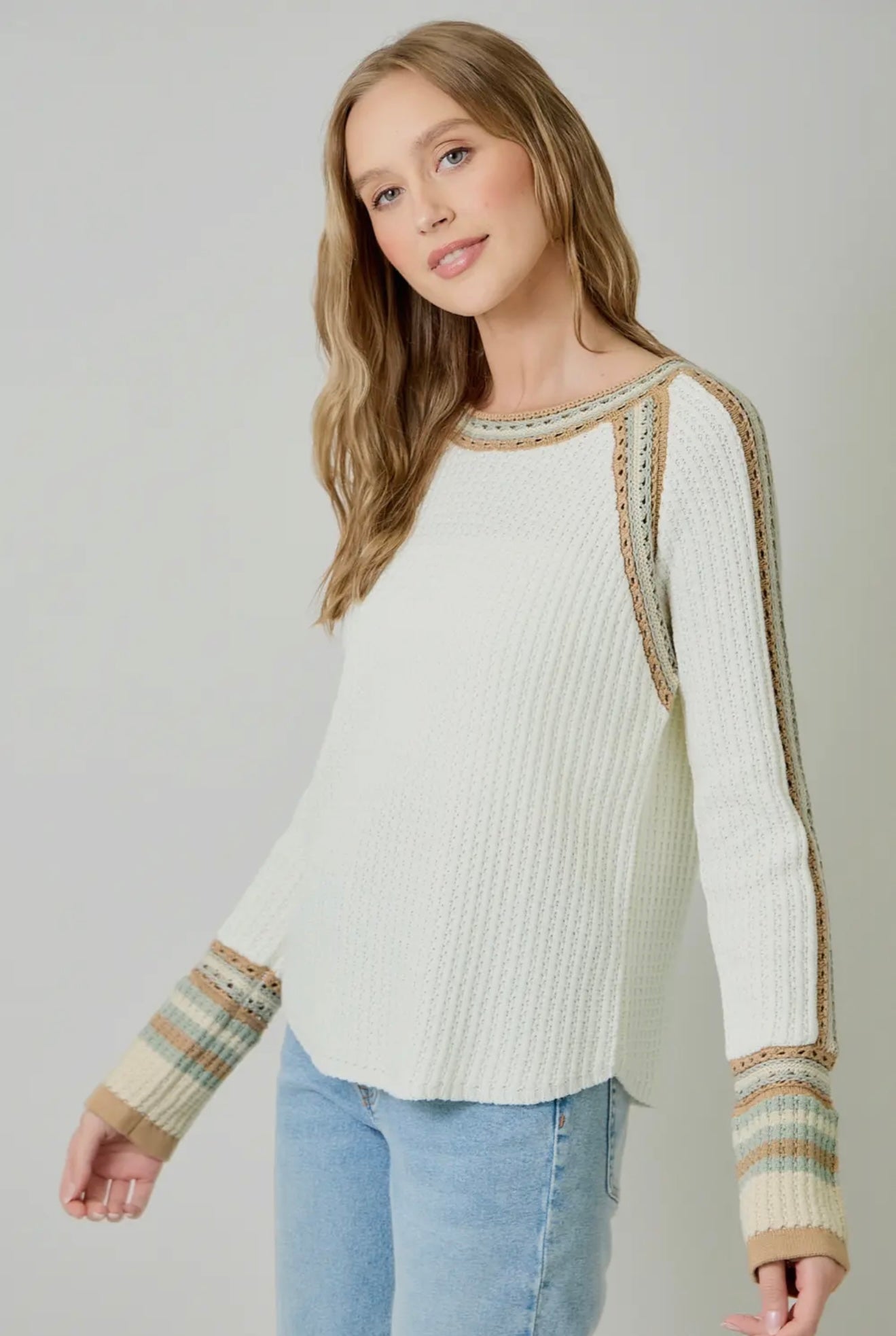 Raglan Sleeve Trim Detail Sweater