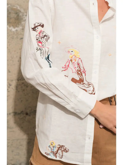 EMBROIDERED WESTERN COWGIRL BUTTON UP