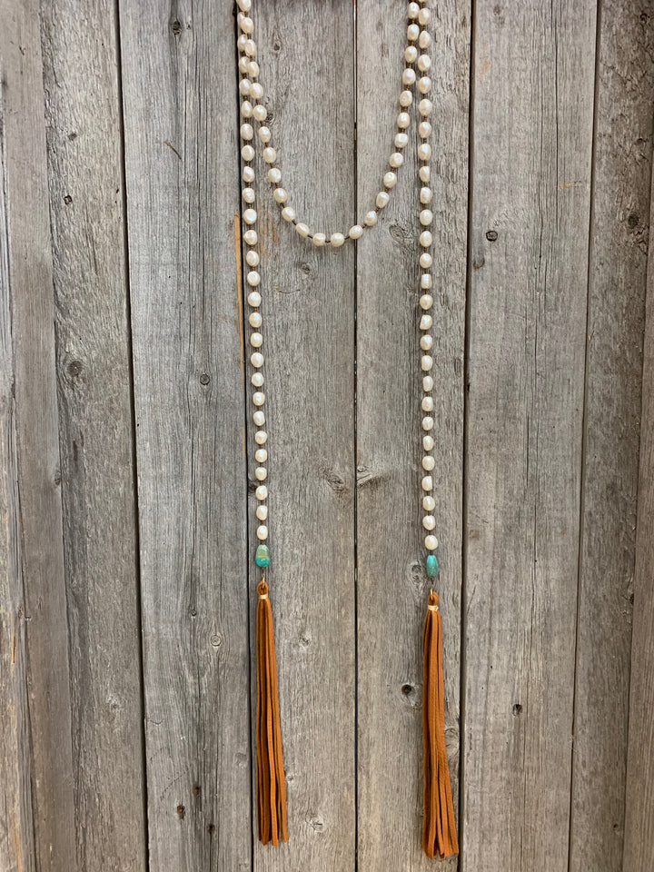 J Forks Pearl /Turquoise with Leather Fringe