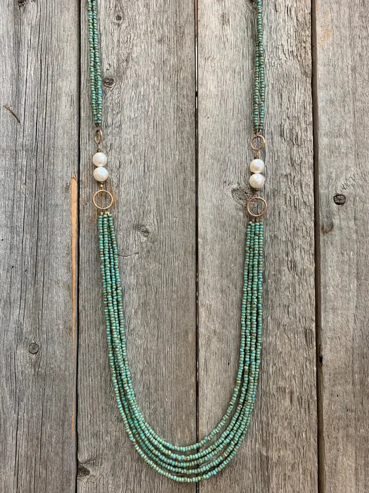 J Forks 5 Strand Turquoise Seed Bead