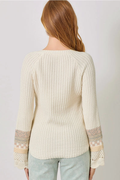 Mixed Sleeve Henley Sweater