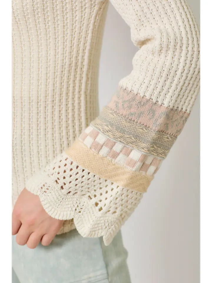 Mixed Sleeve Henley Sweater