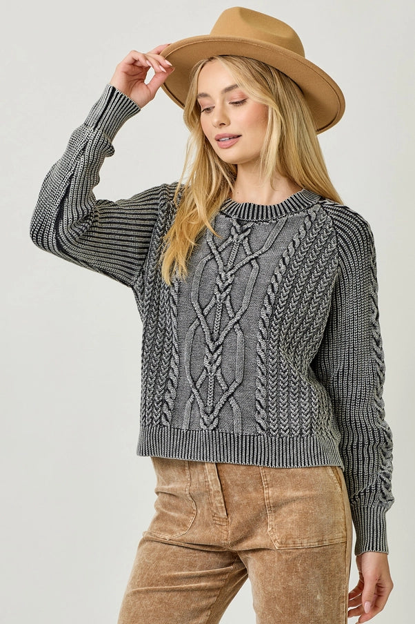 Washed Cable Knit Sweater