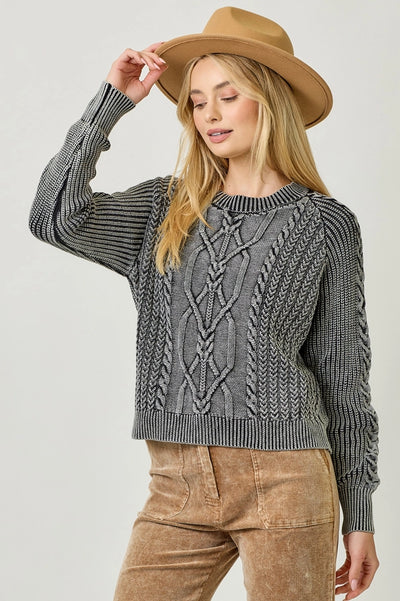 Washed Cable Knit Sweater