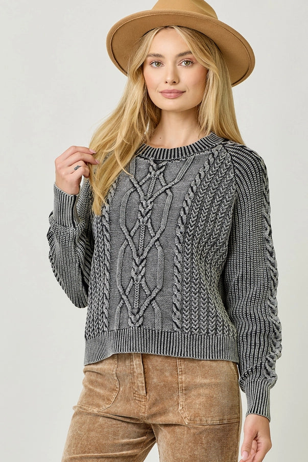 Washed Cable Knit Sweater