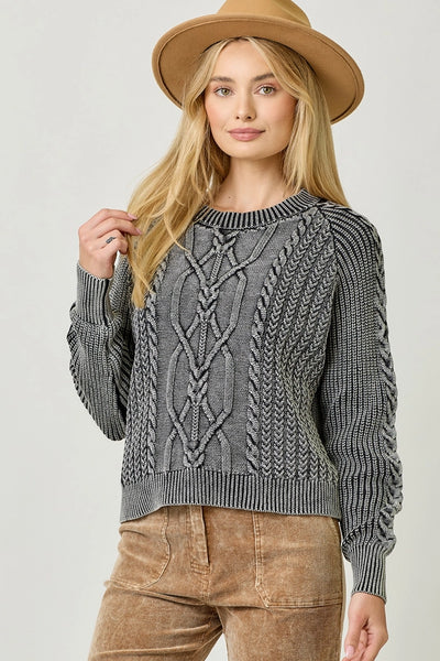 Washed Cable Knit Sweater