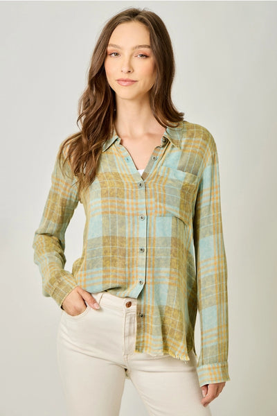 Washed Plaid Button down