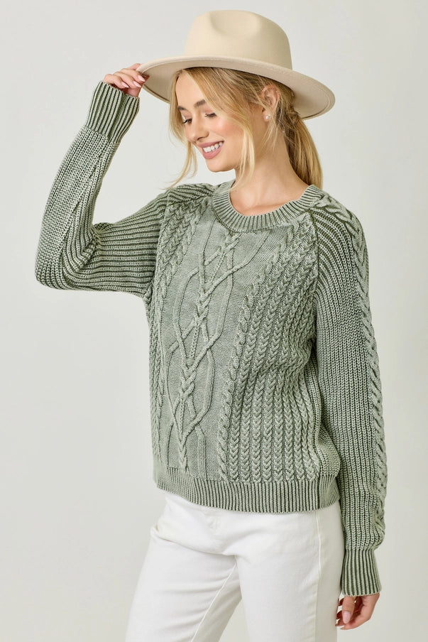 Washed Cable Knit Sweater