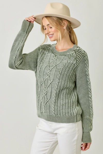Washed Cable Knit Sweater