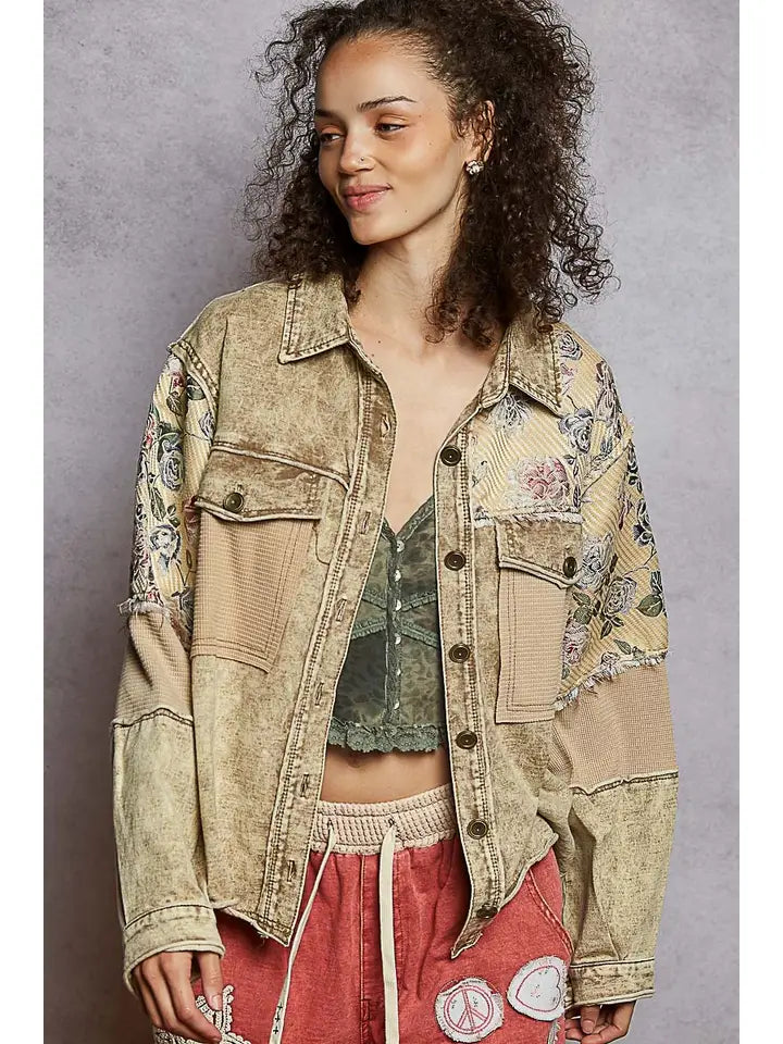 FRENCH TERRY FLORAL JACKET