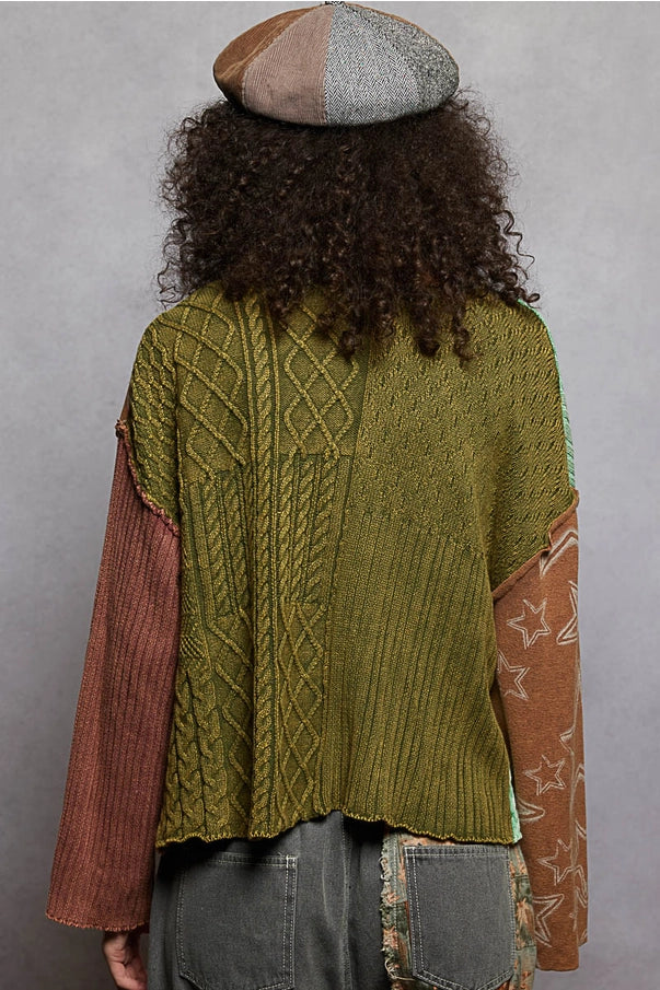 STAR PATTERN RAW EDGE FRENCH TERRY CARDI