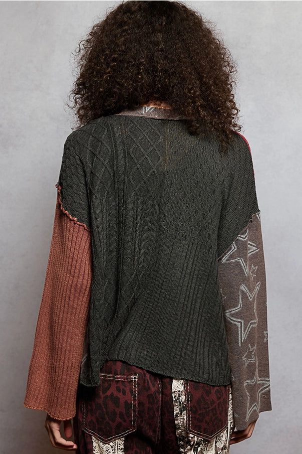 STAR PATTERN RAW EDGE FRENCH TERRY CARDI