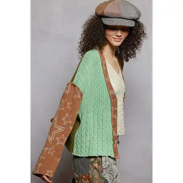 STAR PATTERN RAW EDGE FRENCH TERRY CARDI