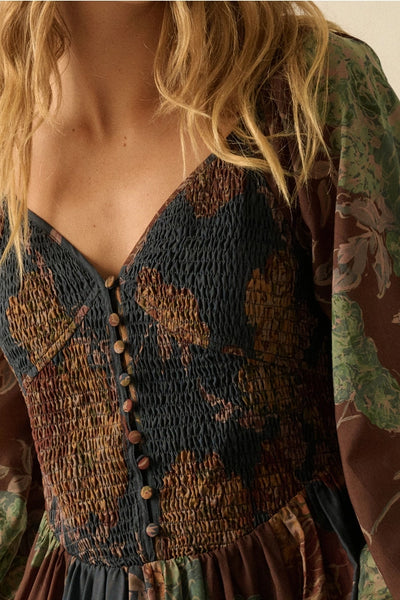 Floral Smocked Sweetheart Peasant Dress