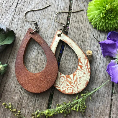 Floral Teardrop Leather Earrings