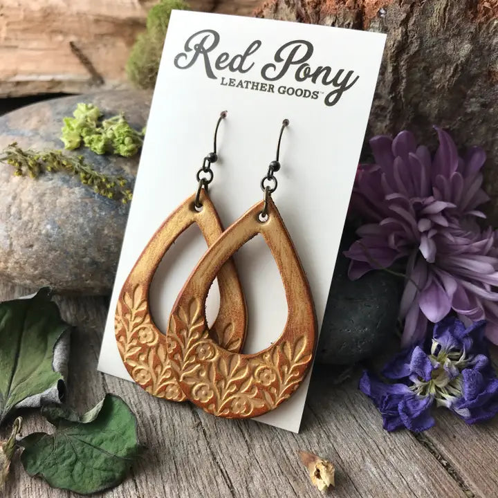 Floral Teardrop Leather Earrings