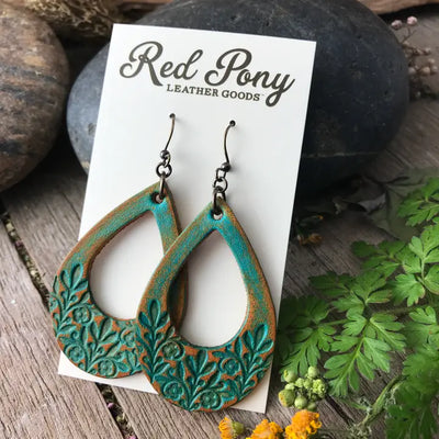 Floral Teardrop Leather Earrings