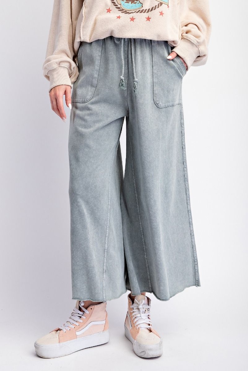 Washed Terry Knit Wide Leg Comfy Pants