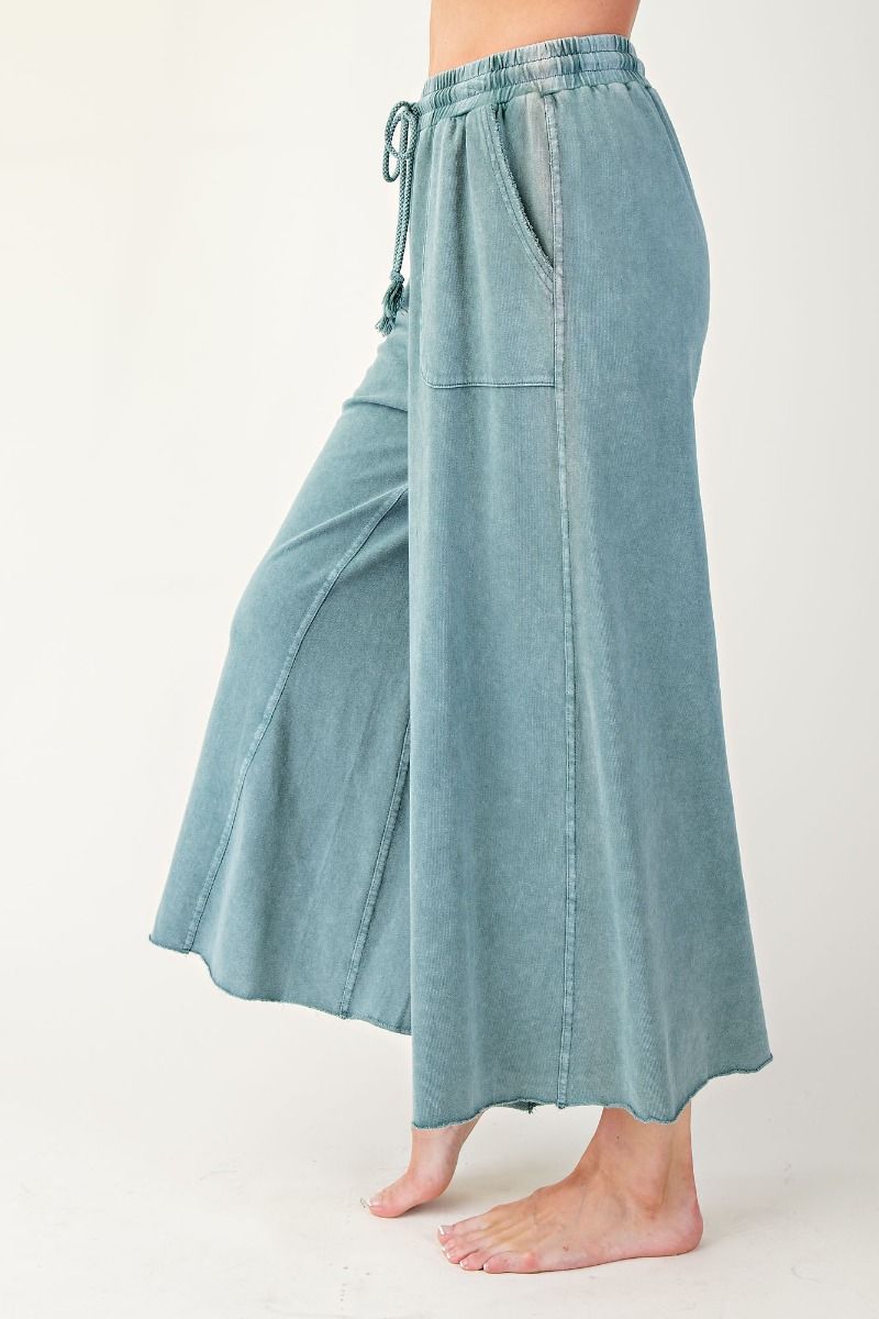 Washed Terry Knit Wide Leg Comfy Pants