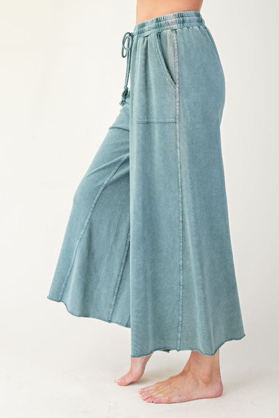 Washed Terry Knit Wide Leg Comfy Pants