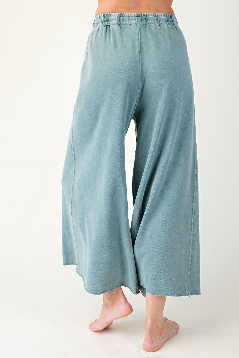Washed Terry Knit Wide Leg Comfy Pants