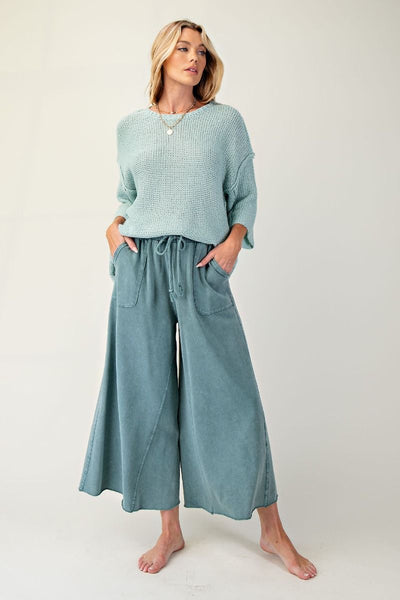 Washed Terry Knit Wide Leg Comfy Pants