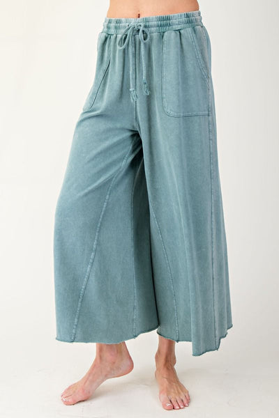 Washed Terry Knit Wide Leg Comfy Pants