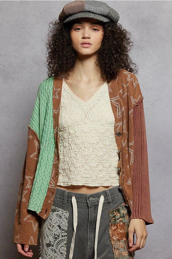 STAR PATTERN RAW EDGE FRENCH TERRY CARDI