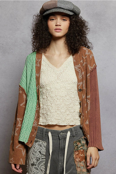 STAR PATTERN RAW EDGE FRENCH TERRY CARDI