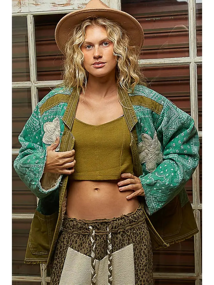 PAISLEY PATTERN PATCH QUILTED JACKET