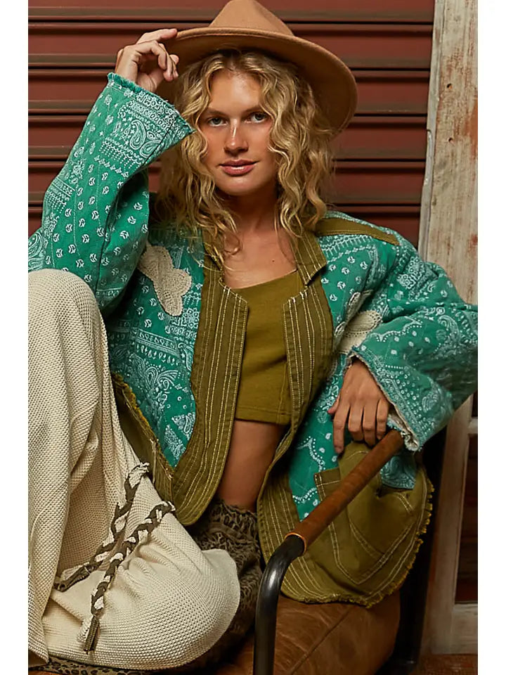 PAISLEY PATTERN PATCH QUILTED JACKET